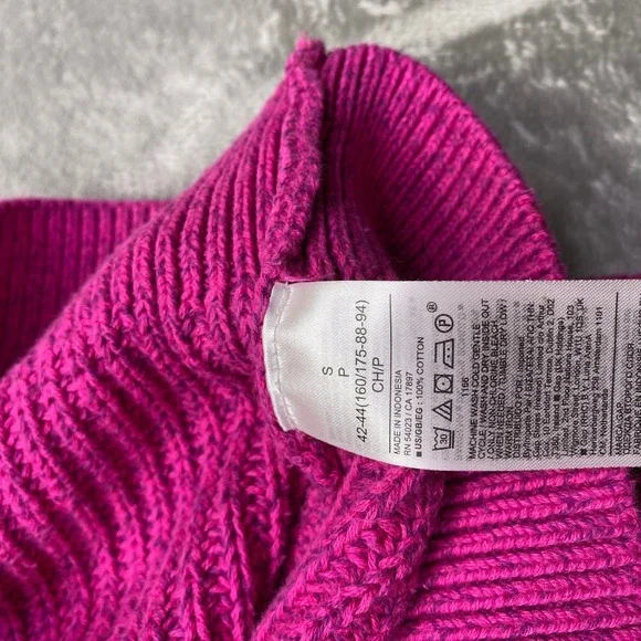 GAP Puff Sleeve Knit Sweater Bright Pink Crew Neck Casual Pullover Size S Boho - Picture 6 of 8